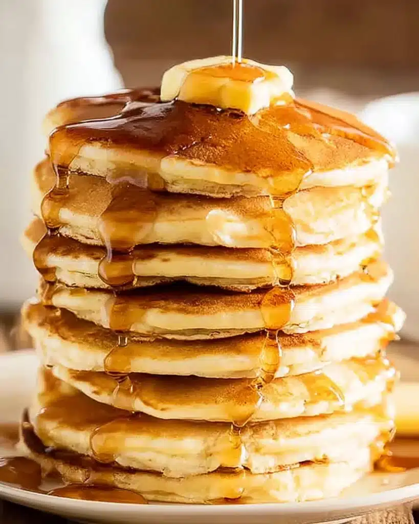 Pancakes – Fluffy, Quick, No-Fail 6 Stack of fluffy pancakes – fluffy, quick, no-fail with syrup and butter