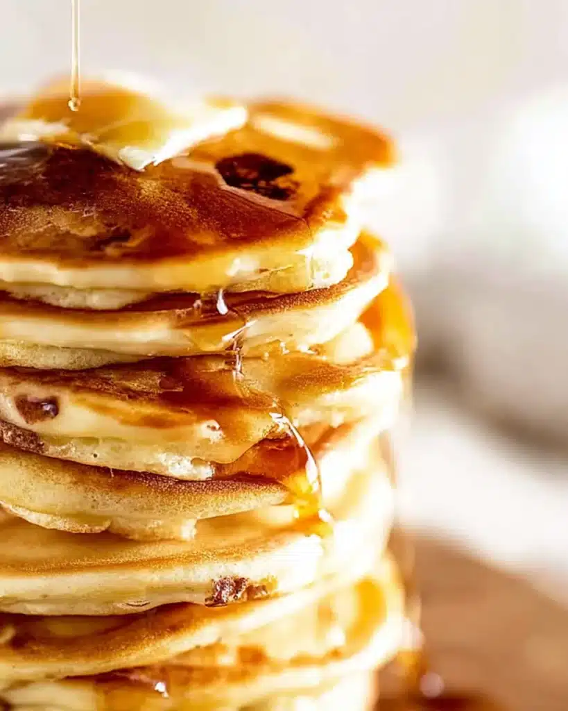 Pancakes – Fluffy, Quick, No-Fail 4 Close-up of fluffy pancakes – fluffy, quick, no-fail with syrup and butter