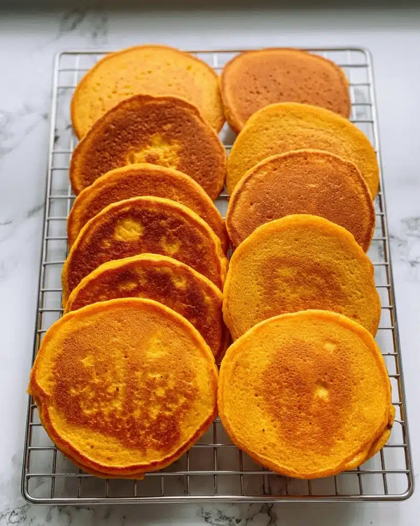 Pumpkin Cottage Cheese Pancakes 3 Pumpkin cottage cheese pancakes cooling on wire rack