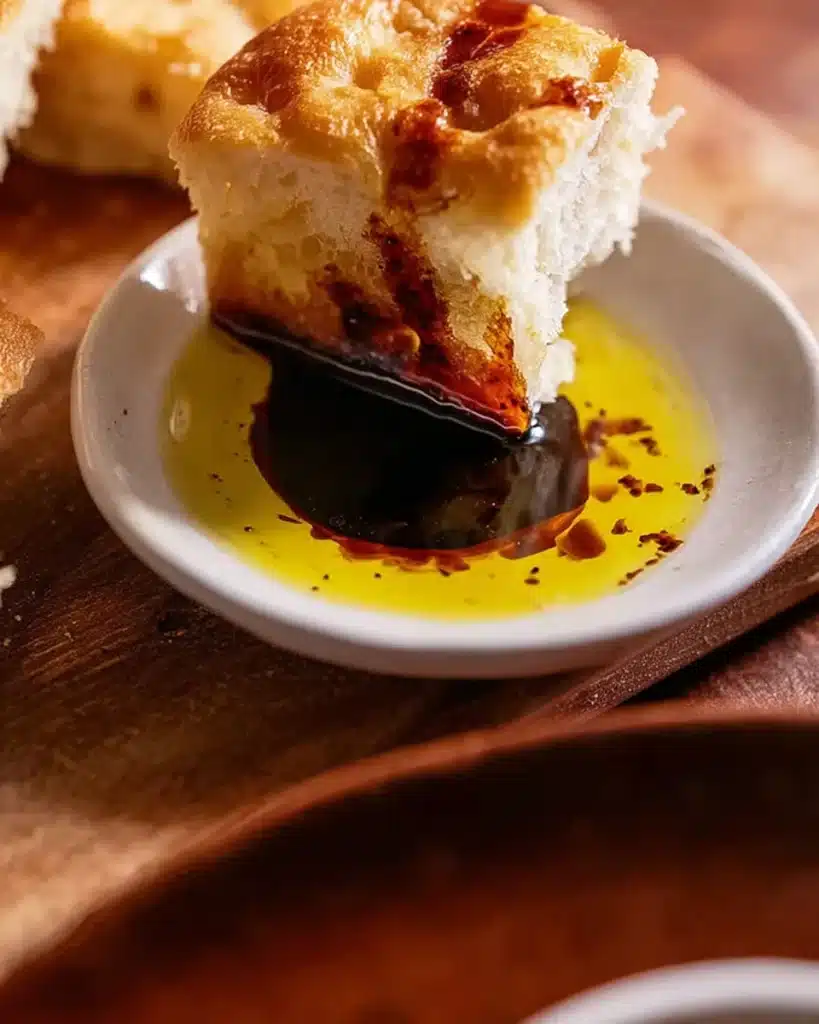 Quick and Dirty Focaccia 8 Focaccia bread dipped in olive oil and balsamic vinegar