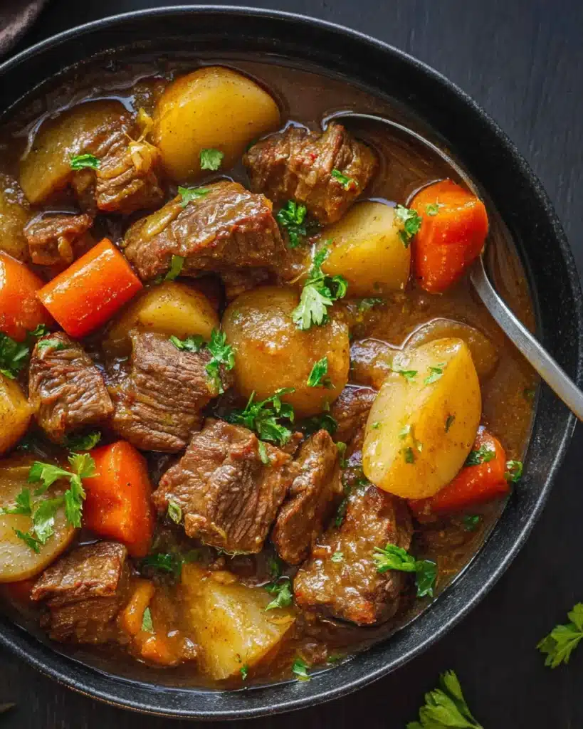 Slow Cooker Beef Stew – Easy, Comforting, and Full of Flavor 1 Slow cooker beef stew with tender beef, potatoes, and carrots in rich brown gravy