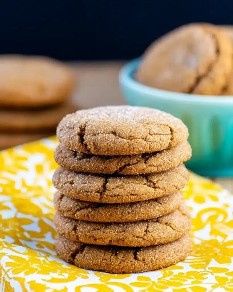 Soft Gingerbread Cookies 5 Stack of soft gingerbread cookies on yellow cloth