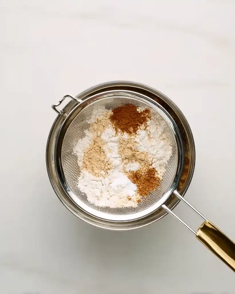 Soft Gingerbread Cookies 2 Soft gingerbread cookie dry ingredients in a sieve with flour and spices