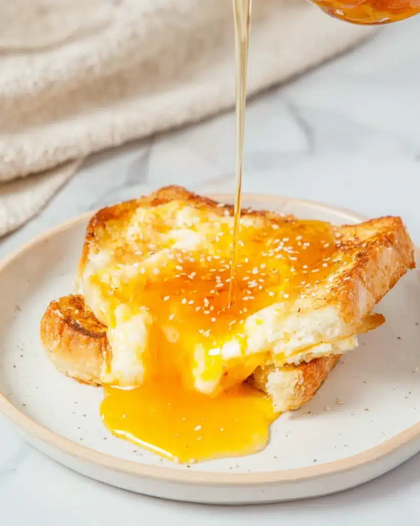 Air Fryer Egg And Cheese Toast 5 Air fryer egg and cheese toast with runny yolk and honey drizzle