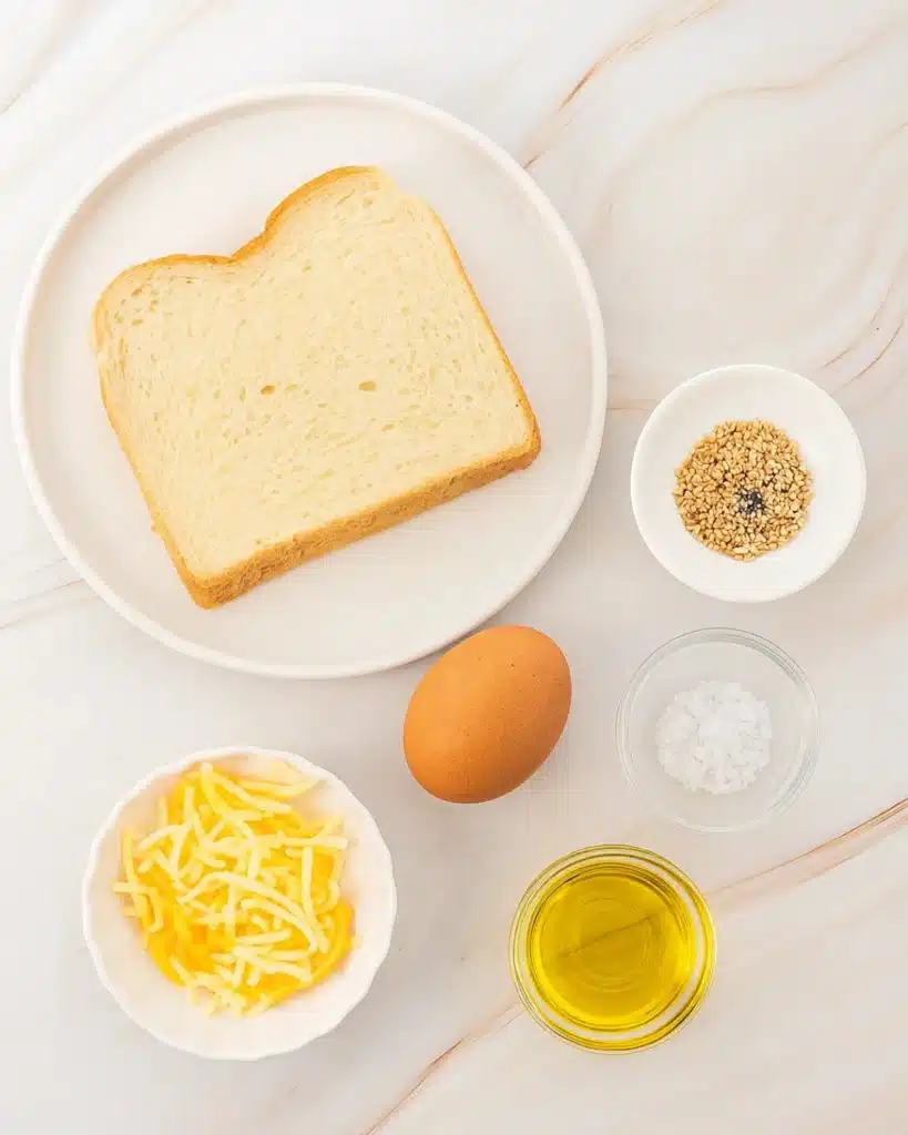 Air Fryer Egg And Cheese Toast 2 Air fryer egg and cheese toast ingredients arranged on marble surface