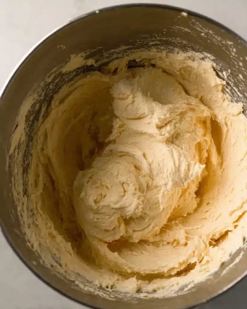 Almond Croissants 4 Creamy almond filling for almond croissants in a mixing bowl