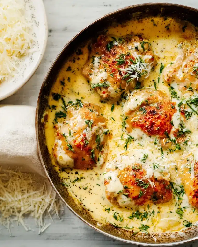 Baked Chicken Thighs (Creamy Garlic Butter Style) 5 Creamy baked chicken thighs in garlic butter sauce with fresh herbs