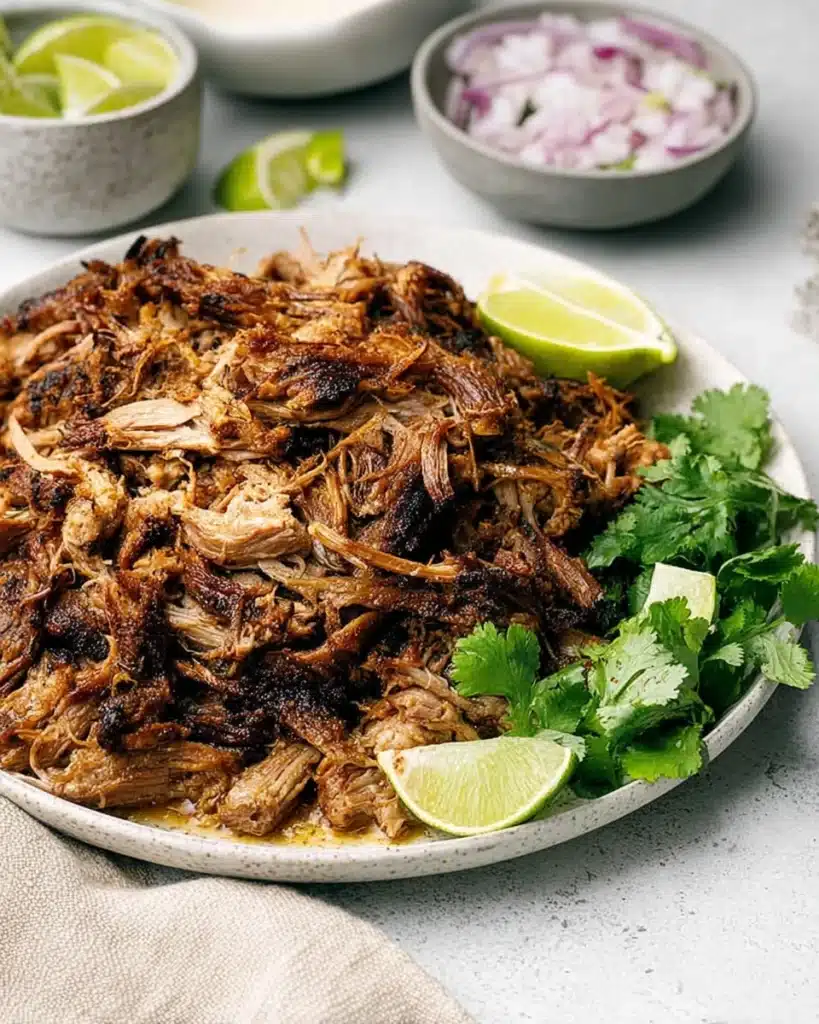 Slow Cooker Carnitas (Tender, Juicy, and Crispy Pork) 4 Tender crispy carnitas served with lime and cilantro