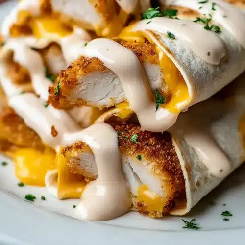 Cheesy Garlic Chicken Wraps – The Ultimate Crispy, Cheesy, and Flavor-Packed Meal 4 Grilled cheesy garlic chicken wraps with creamy sauce and melted cheese