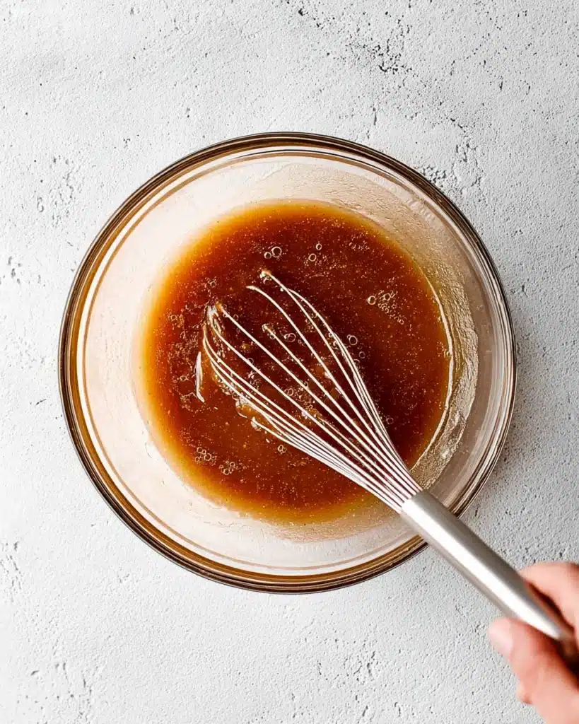 Easy Chicken Stir Fry (Quick, Flavorful, and Perfect for Busy Nights) 2 Whisking chicken stir fry sauce in a glass bowl