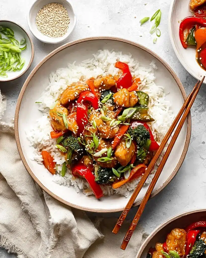 Easy Chicken Stir Fry (Quick, Flavorful, and Perfect for Busy Nights) 4 Chicken stir fry with vegetables served over white rice