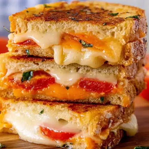 Stacked garlic bread grilled cheese sandwich with melted cheddar and provoloneStacked garlic bread grilled cheese sandwich with melted cheddar and provolone
