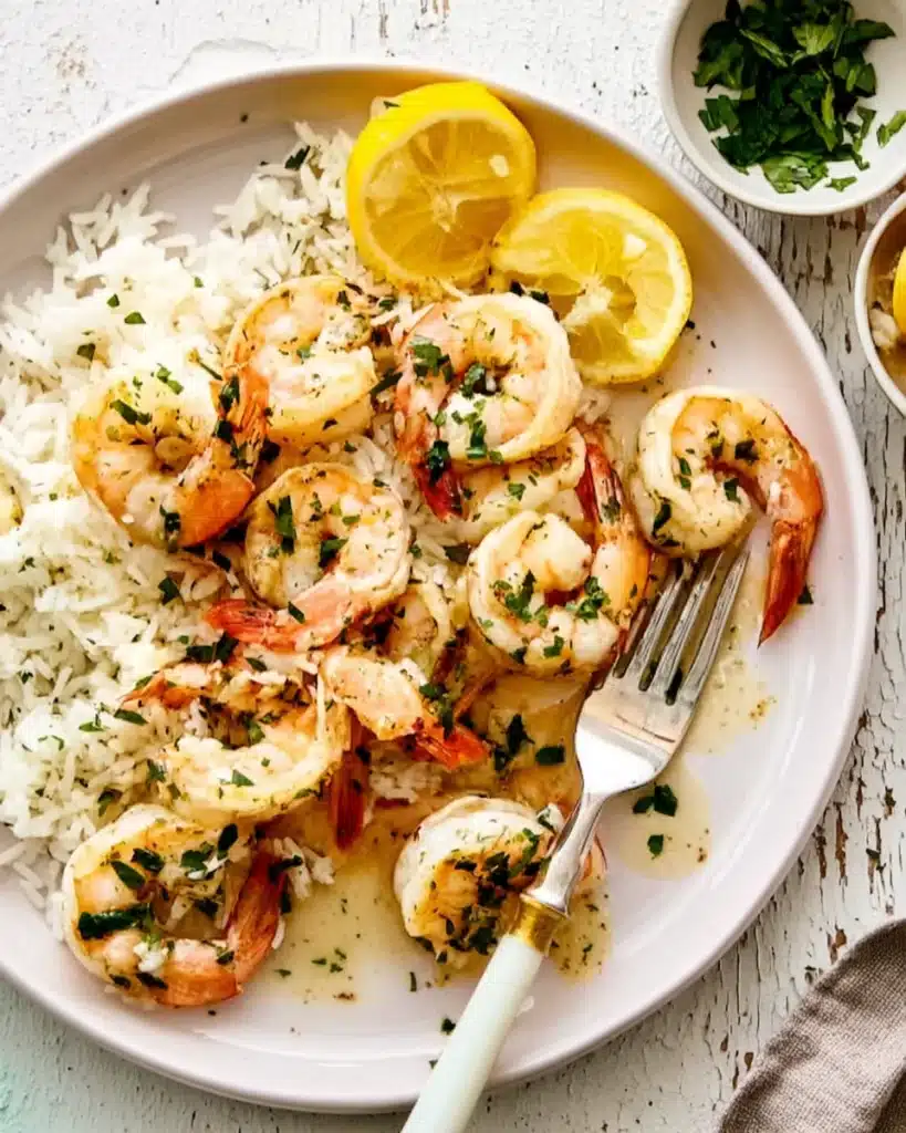 Garlic Butter Shrimp (Quick & Easy 10-Minute Recipe) 1 Garlic Butter Shrimp served over rice with lemon and parsley