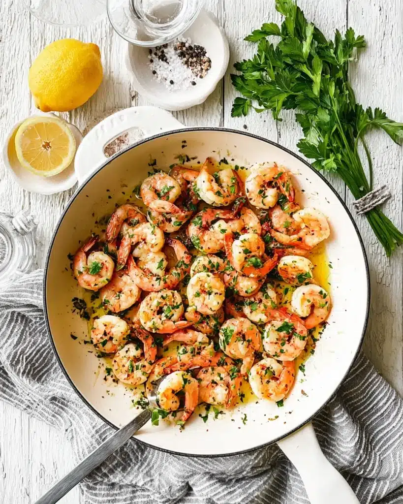 Garlic Butter Shrimp (Quick & Easy 10-Minute Recipe) 4 Garlic Butter Shrimp in skillet with lemon and parsley