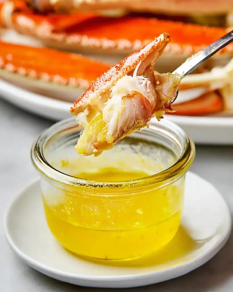 Crab meat dipped in melted garlic butter