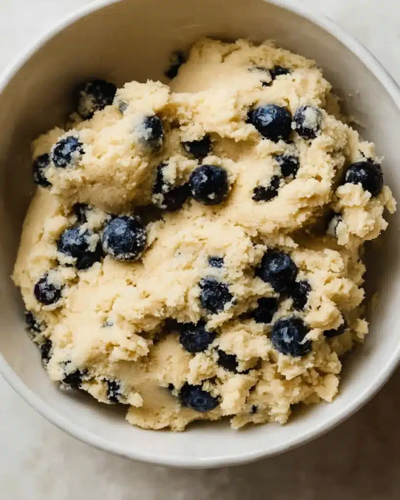 Lemon blueberry cookie dough with fresh blueberries folded in