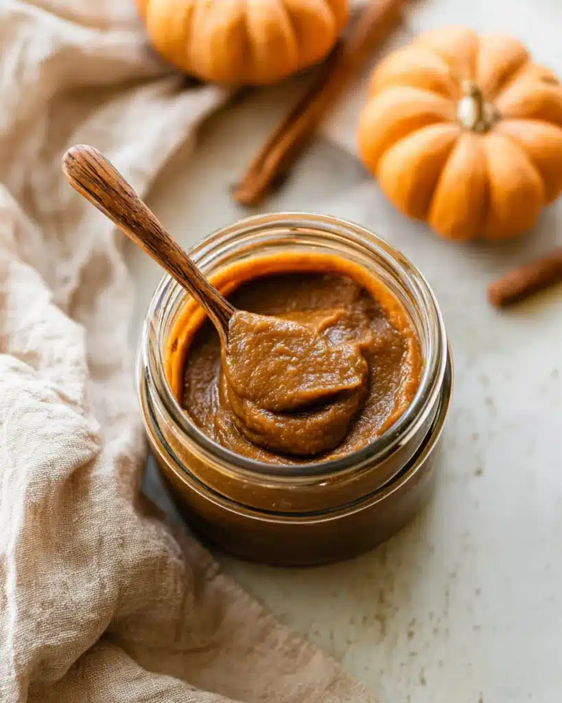 Quick and Easy Pumpkin Butter 6 Homemade quick and easy pumpkin butter stored in glass jar