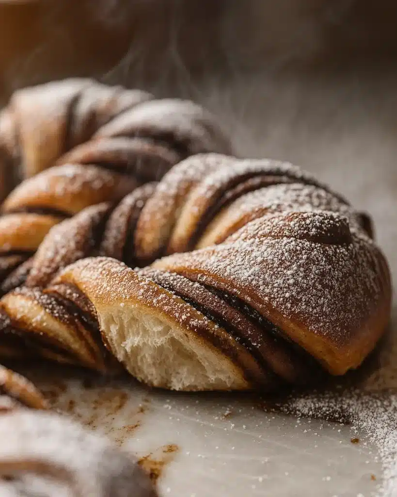 Sourdough Discard Star Bread – A Festive Christmas Showstopper 8 Freshly baked sourdough discard star bread with chocolate layers and powdered sugar