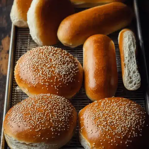Sourdough Hamburger or Hot Dog Bunson cooling rack with sesame seeds