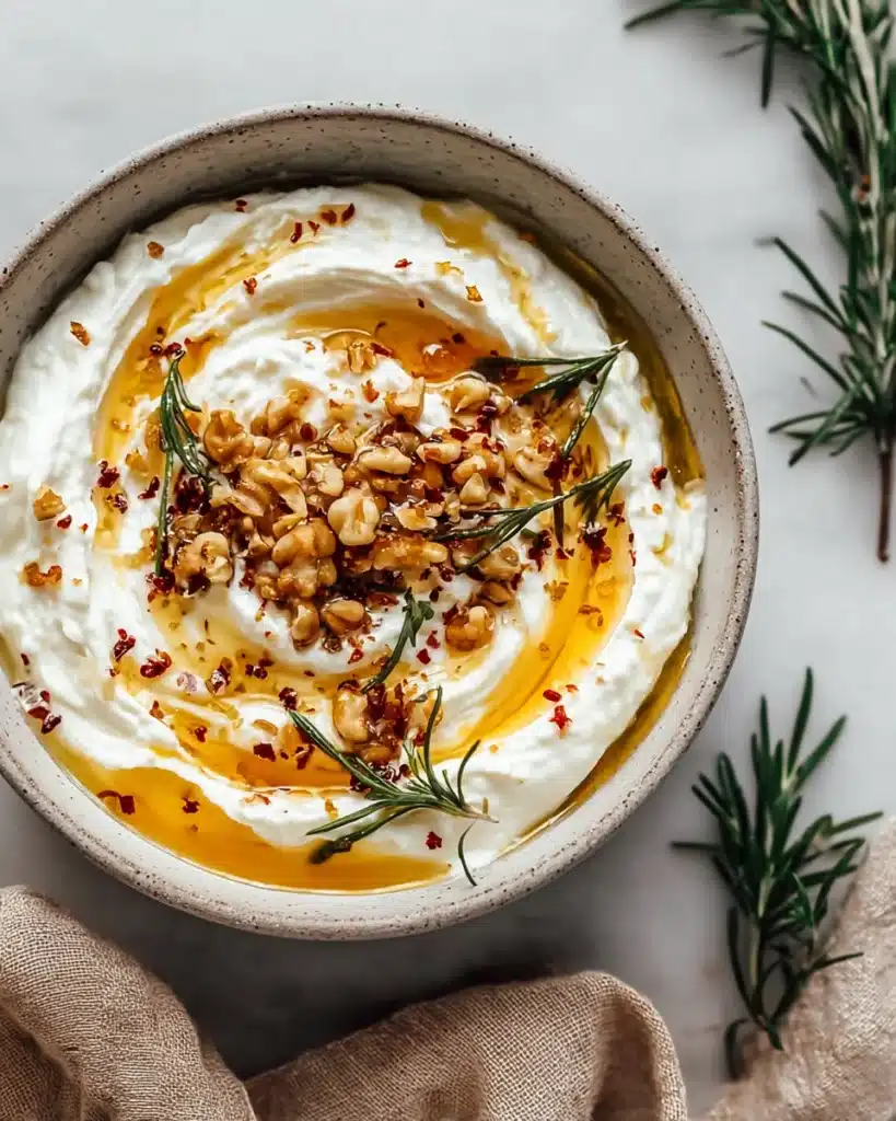 Spicy Ricotta Dip with Hot Honey 2 Spicy ricotta dip with hot honey, walnuts, and thyme served with bread