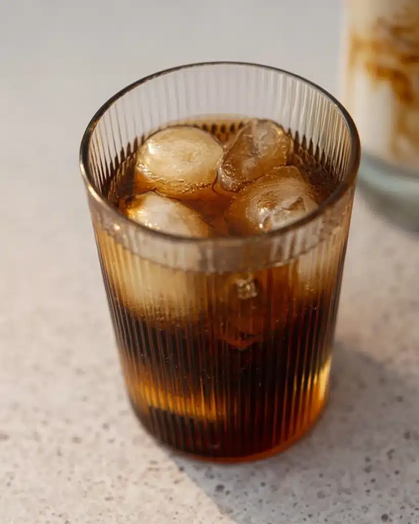 Iced Starbucks salted caramel cold foam cold brew base in ribbed glass