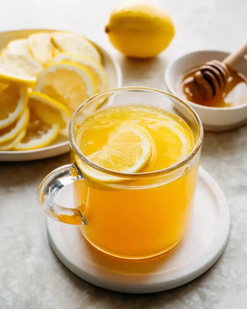 Turmeric Tea Recipe (Easy, Soothing & Detoxifying) 3 Turmeric tea with lemon and honey in a glass mug