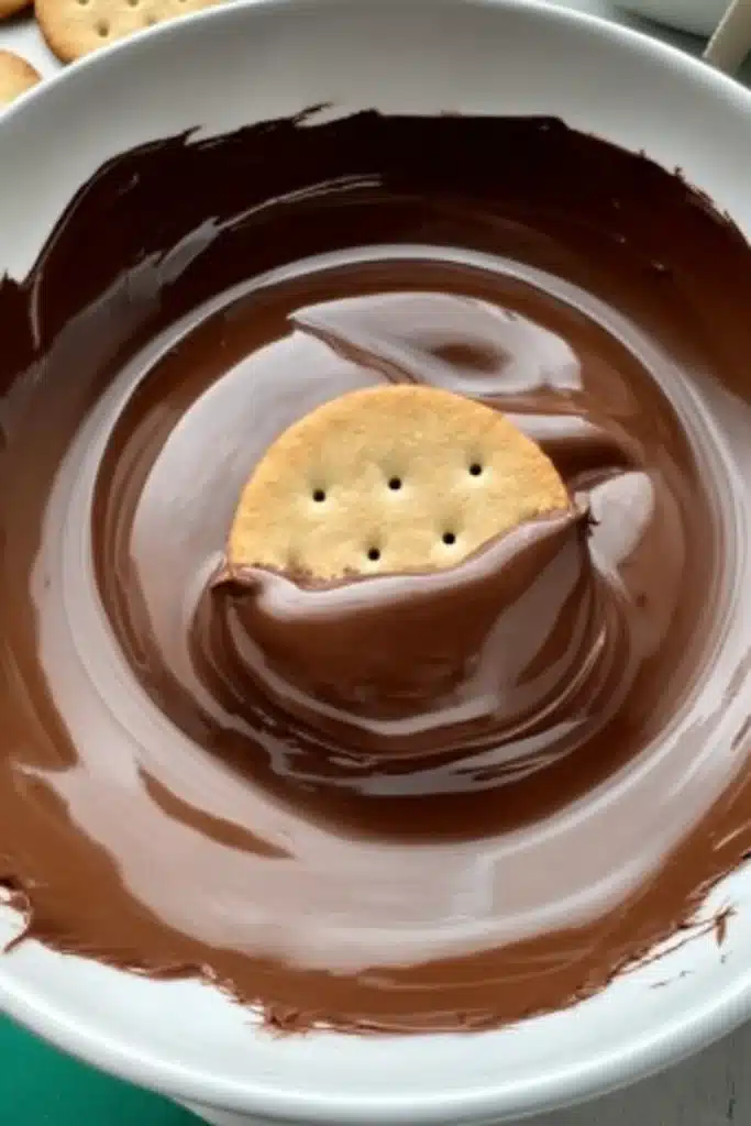 Andes Mint Ritz Cookies (No-Bake Christmas Treat) 2 Ritz cracker dipped in melted Andes mint chocolate using a fork