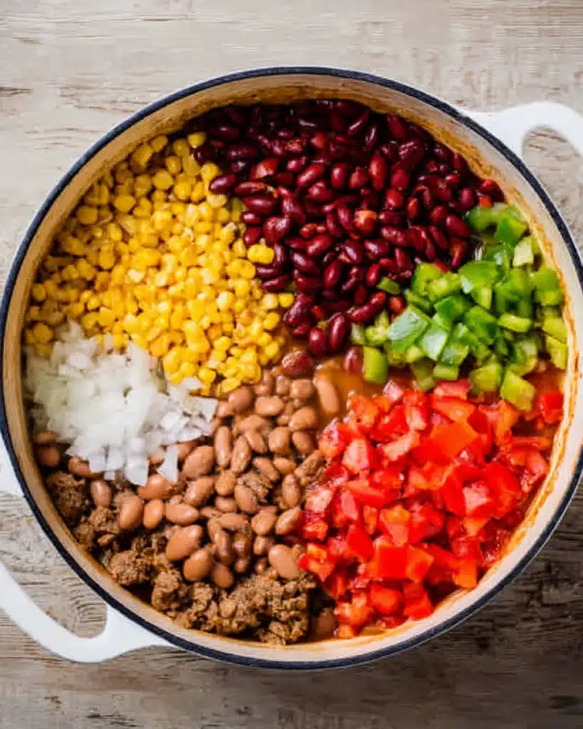Adding Ingredients for Easy Taco Soup