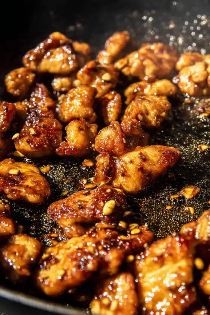 Garlic Chicken Noodles: A Fast, Flavor-Packed Dinner in 20 Minutes 3 Golden garlic chicken sizzling in a skillet for garlic chicken noodles