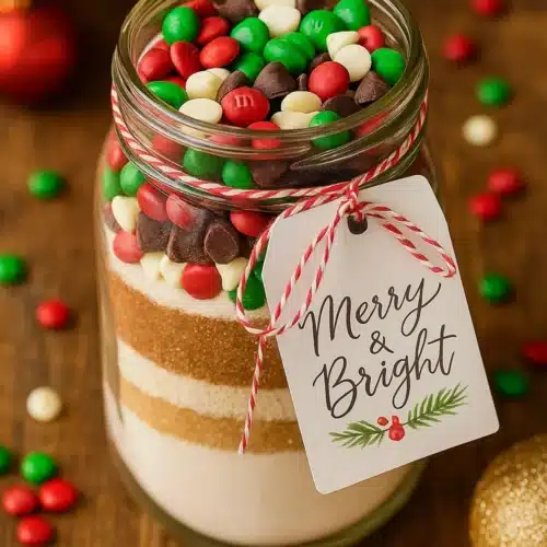 Giftable: Cookie Mix in a Jar with red and green candies for Giftable Cookie Mix in a Jar