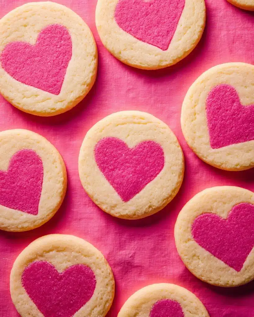 Baked Heart Cookies with pink heart centers