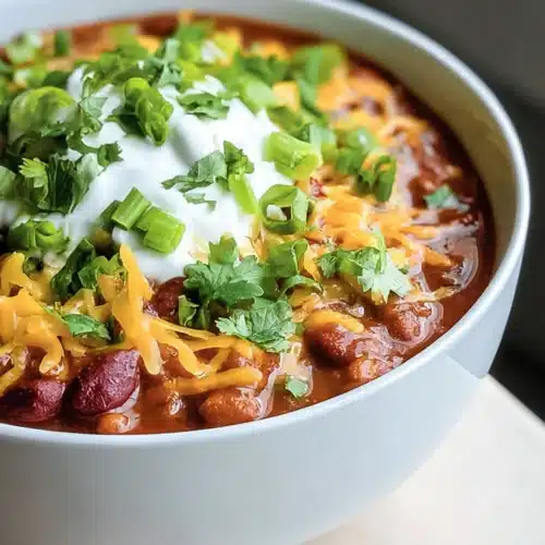 Simple Crockpot Vegetarian Chili Recipe 3 Simple Crockpot Vegetarian Chili topped with melted cheese, sour cream, and fresh herbs. The warm colors and hearty texture make this slow cooker chili look irresistibly comforting.