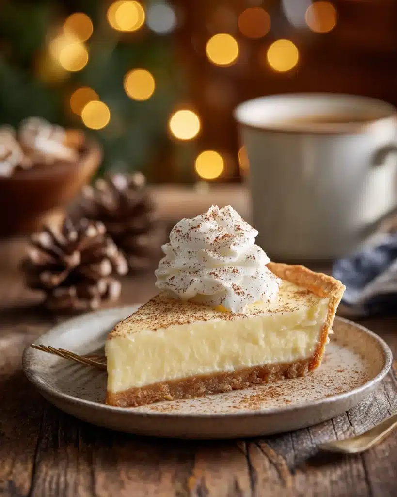 Vanilla Custard Pie – A Creamy Christmas Classic 2 Creamy vanilla custard pie slice with whipped cream and cinnamon dust