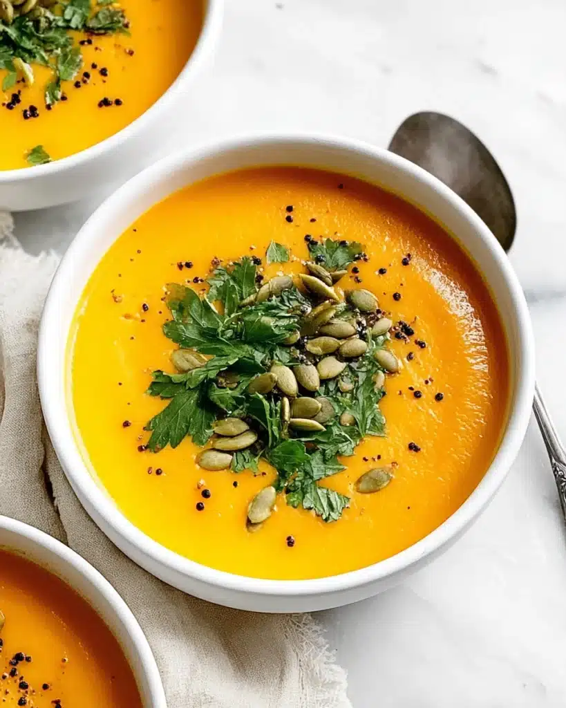 Roasted Butternut Squash Soup 1 Bowl of roasted butternut squash soup with parsley and pumpkin seeds