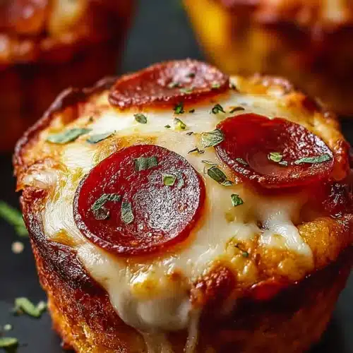 Carnivore Pizza Muffins with melted cheese and crispy pepperoni