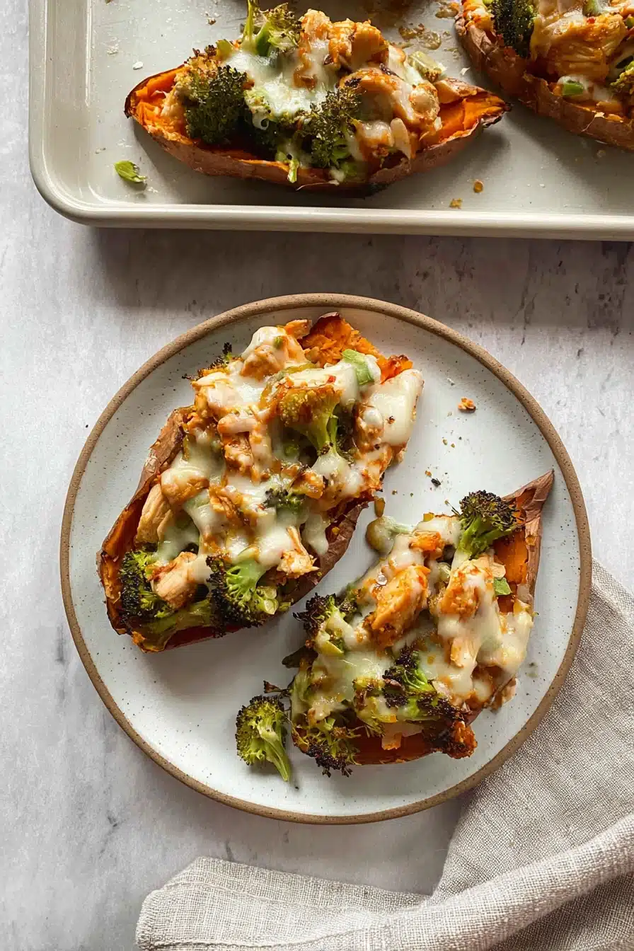 Chicken and Broccoli Stuffed Sweet Potatoes (Easy, Healthy Chicken Dinner Recipe)