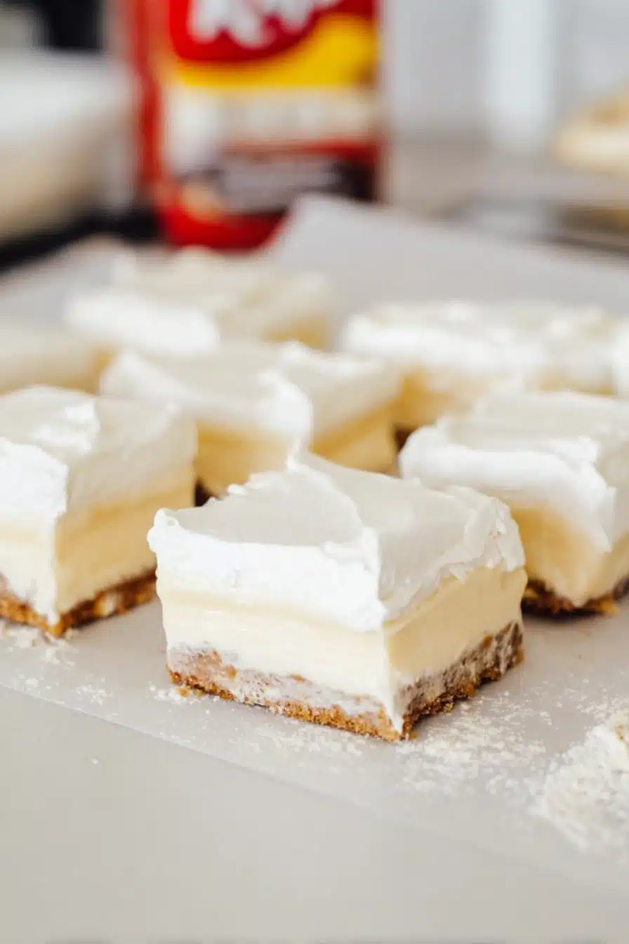 No-Bake Banana Cream Pie Bars (Easy Layered Dessert with Vanilla Wafer Crust)