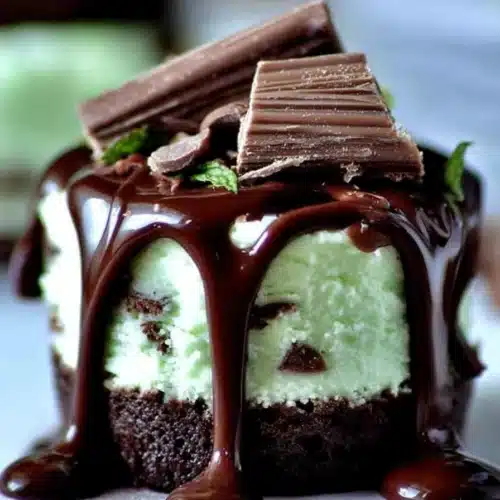 Andes Mint Mini Cheesecakes 3 Mini mint chocolate cheesecake with chocolate crust and glossy chocolate drizzle