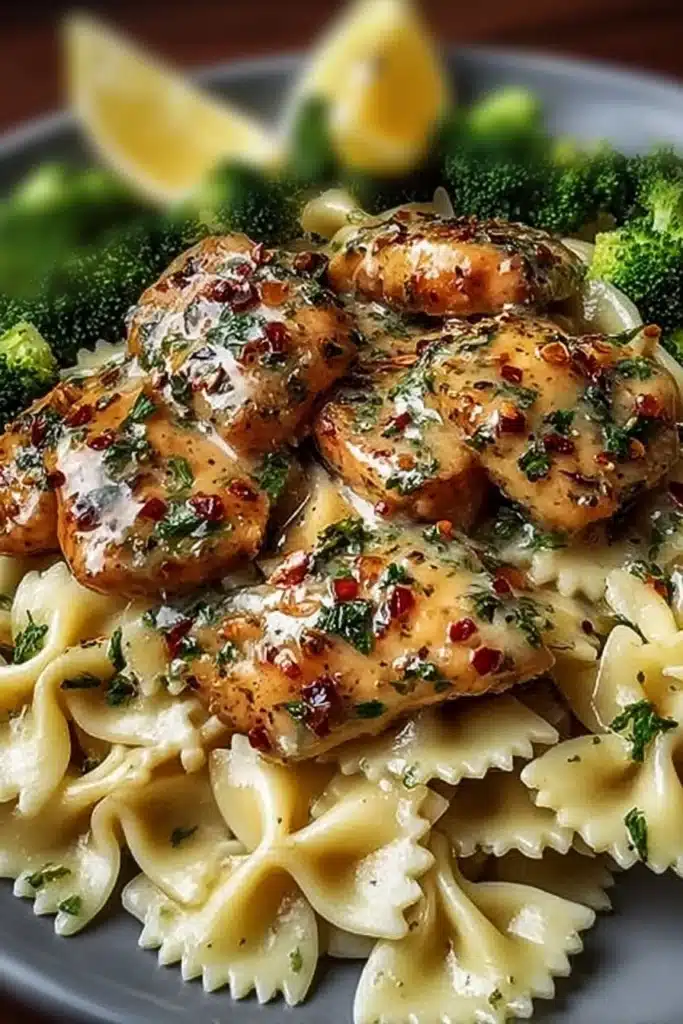 Chicken Pasta with Broccoli Slow Cooker Style 2 Chicken Pasta with Broccoli in lemon garlic butter sauce