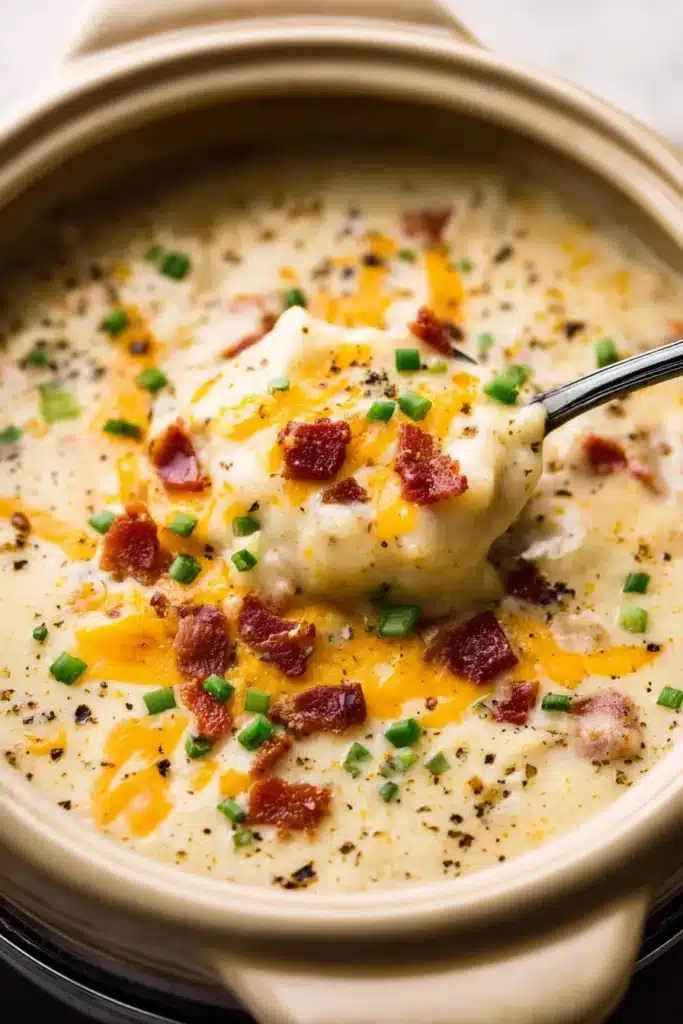 Crock Pot Crack Potato Soup 2 Creamy crock pot crack potato soup with bacon, cheddar, and green onions