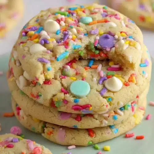 Easter Cookies That Are Soft, Chewy, and Perfectly Festive 3 Stack of soft Easter cookies with colorful sprinkles and white chocolate chunks