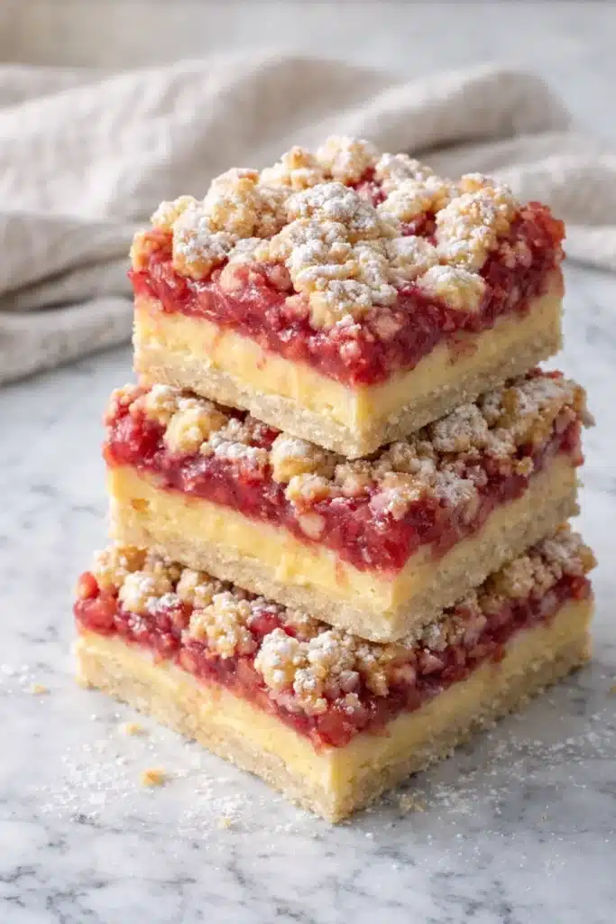 Gluten Free Rhubarb Crumble Bars 1 Gluten free rhubarb crumble bars with custard and buttery crumble topping