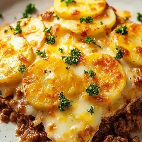 Hobo Casserole Ground Beef with cheesy potatoes and parsley