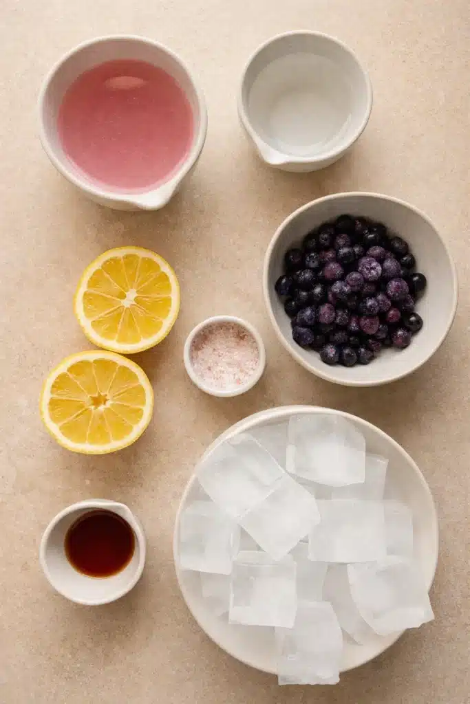 Natures Gatorade Recipe That’s Simple, Fresh, and Healthy 1 Natures Gatorade ingredients with coconut water, lemon, salt, fruit, and ice cubes