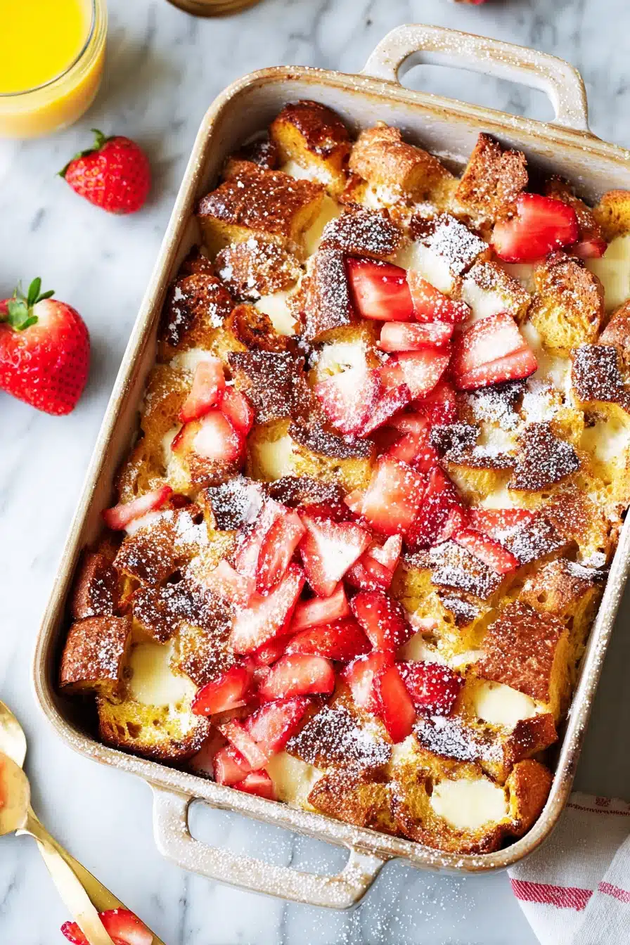 Strawberries and Cream French Toast (Baked Brioche Casserole)