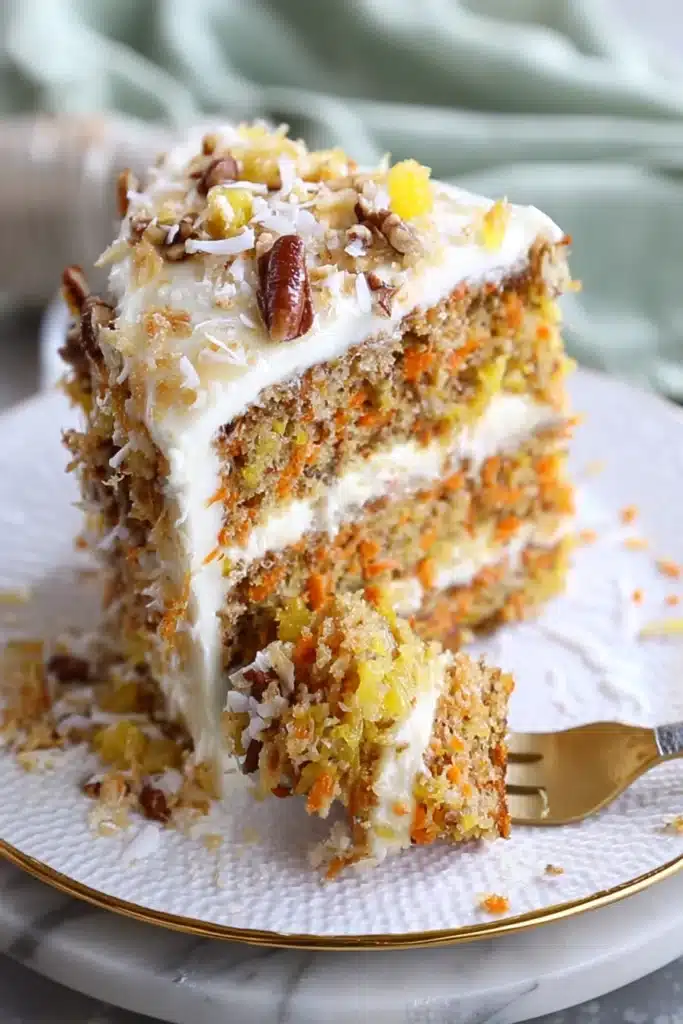 To Die For Carrot Cake 1 Slice of To Die For Carrot Cake with cream cheese frosting and pecans