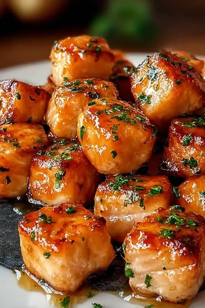 Air Fryer Honey Garlic Salmon 2 Air fryer honey garlic salmon bites with crispy caramelized glaze and fresh herbs