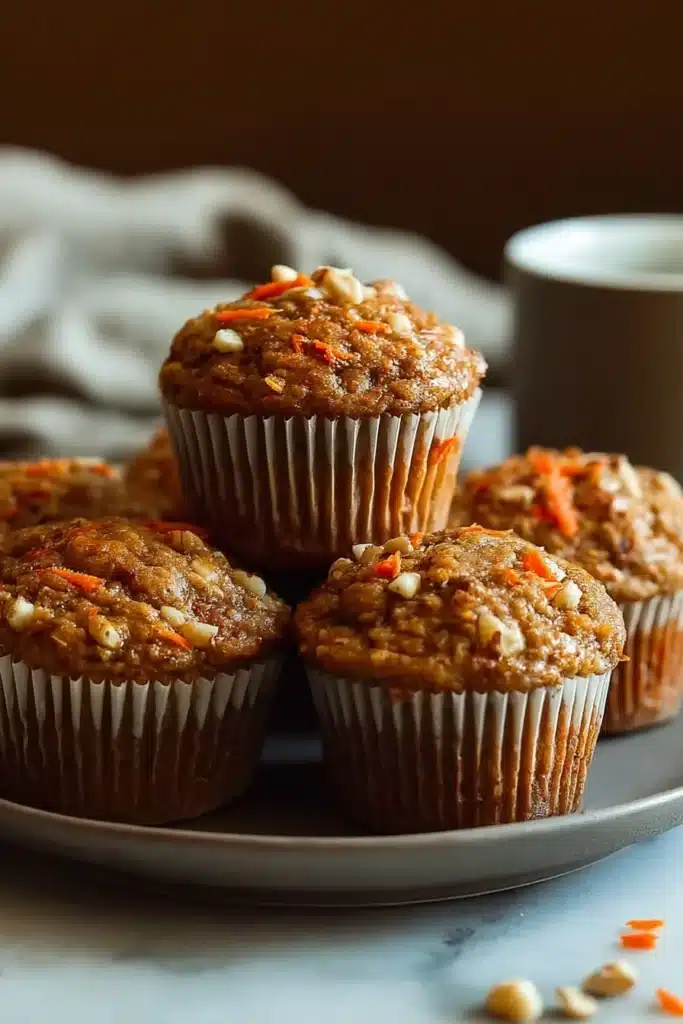 Bowl Carrot Oatmeal Muffins Recipe You’ll Love 2 Bowl Carrot Oatmeal Muffins with carrots and nuts on plate