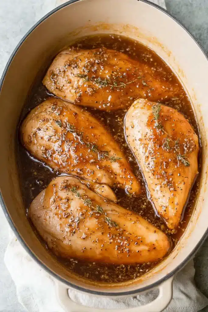 Brown Sugar Garlic Chicken baked in glossy caramelized garlic sauce