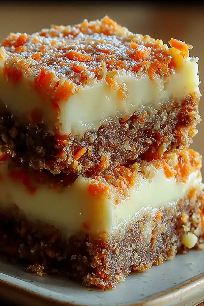 Carrot cake cream cheese bars with creamy filling and moist texture